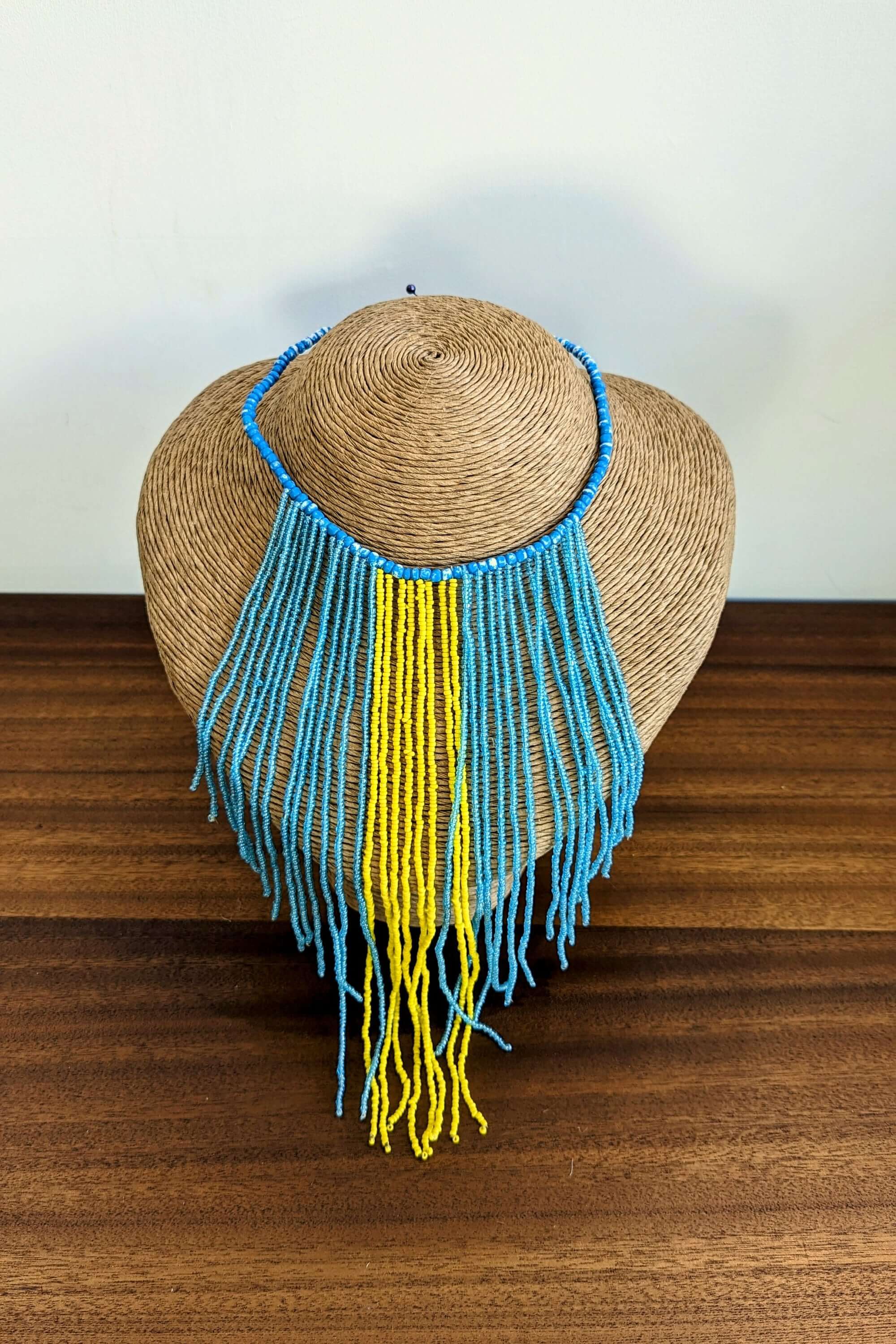 Blue Long Beaded Necklace, Unique African Jewellery, African Bead Necklace, Beaded Necklace, Statement Necklace, Boho Bead Necklace