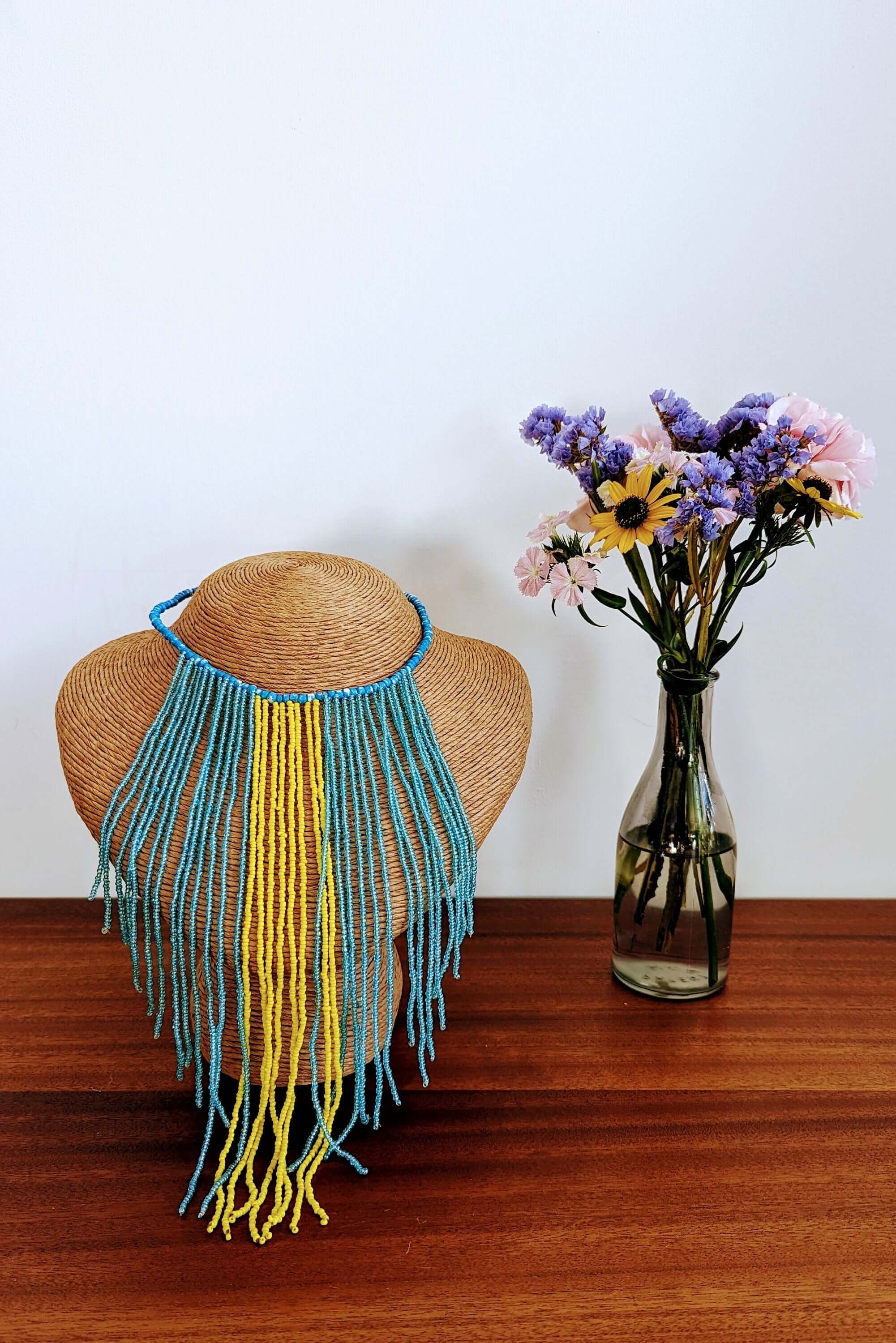 Blue Long Beaded Necklace, Unique African Jewellery, African Bead Necklace, Beaded Necklace, Statement Necklace, Boho Bead Necklace