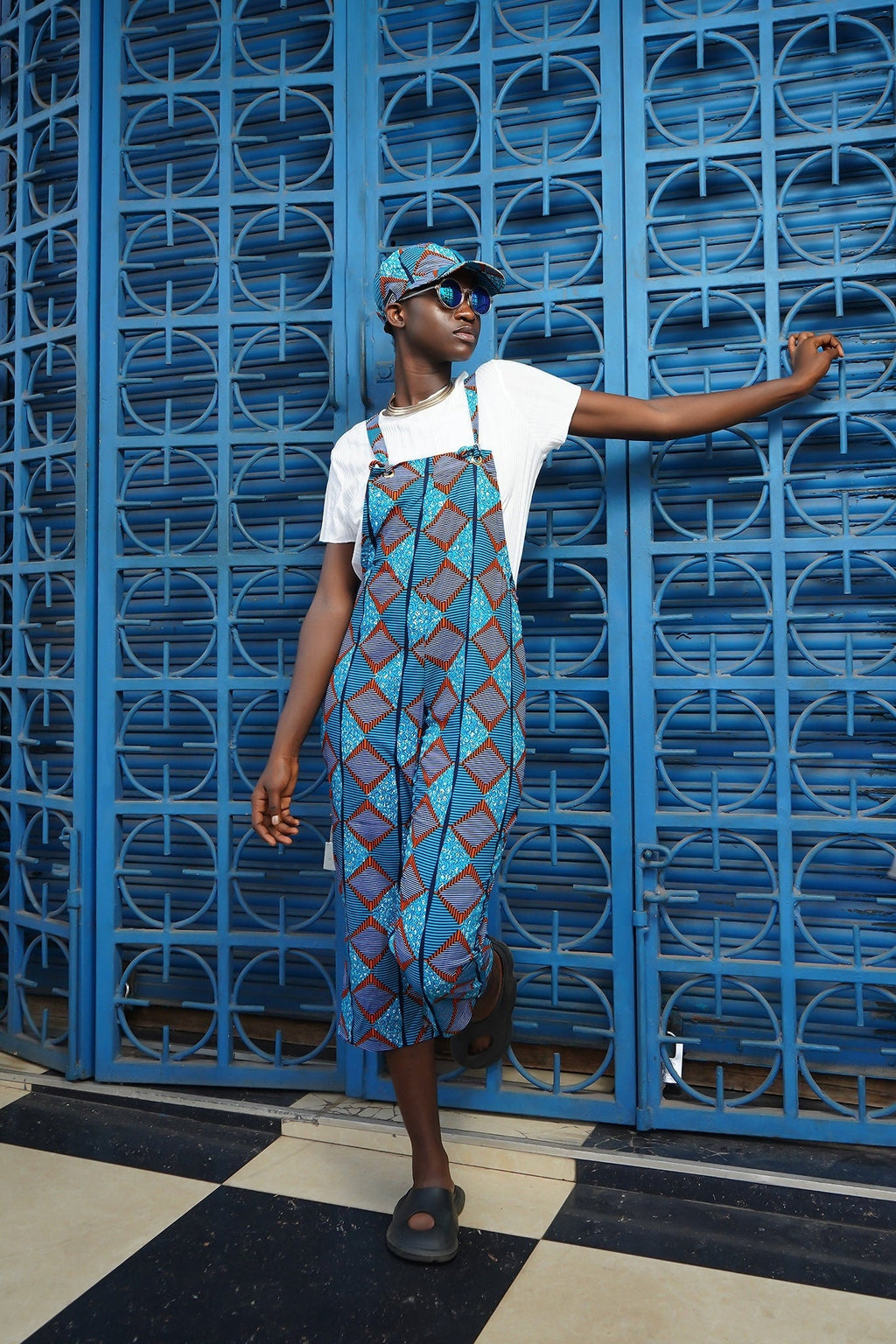Bosomtwe Blue African Print Cropped Dungarees