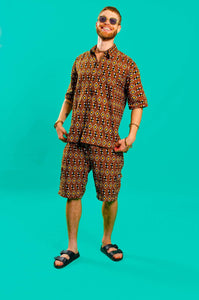 Brown African print board shorts