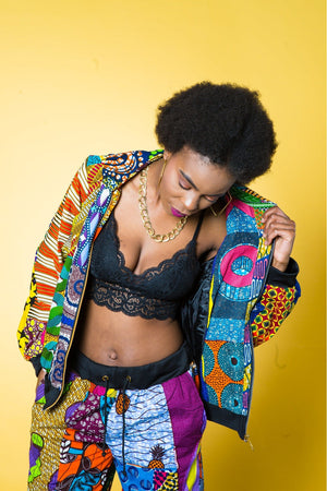 Patchwork African Print Hooded Jacket, Colour Me Crazy