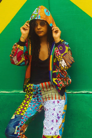 Patchwork African Print Hooded Jacket, Colour Me Crazy
