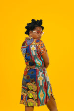 Colour Me Crazy Patchwork African Print Midi Shirt Dress