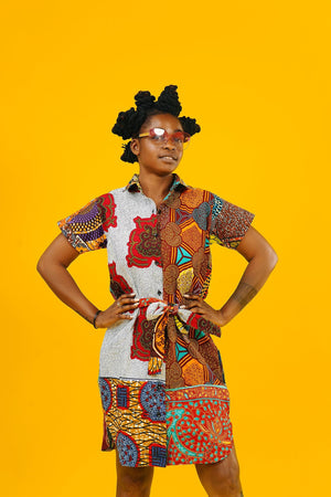 Colour Me Crazy Patchwork African Print Midi Shirt Dress
