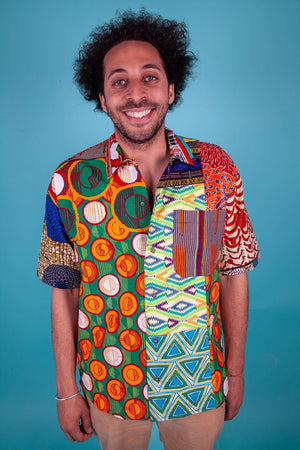 Colour Me Crazy Patchwork African Print Short Sleeve Shirt