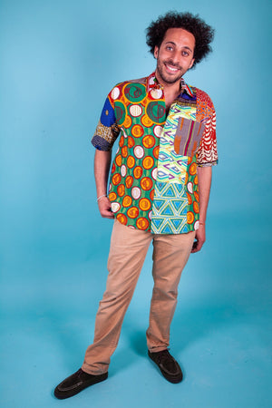 Colour Me Crazy Patchwork African Print Short Sleeve Shirt