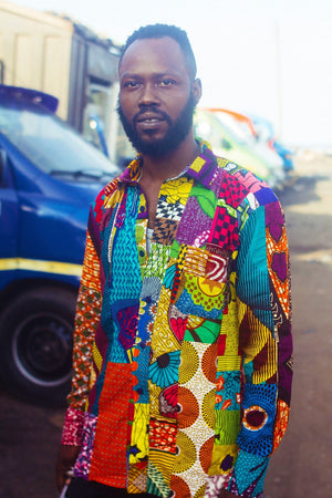 Colour me Crazy Patchwork African Print Long-Sleeve Shirt