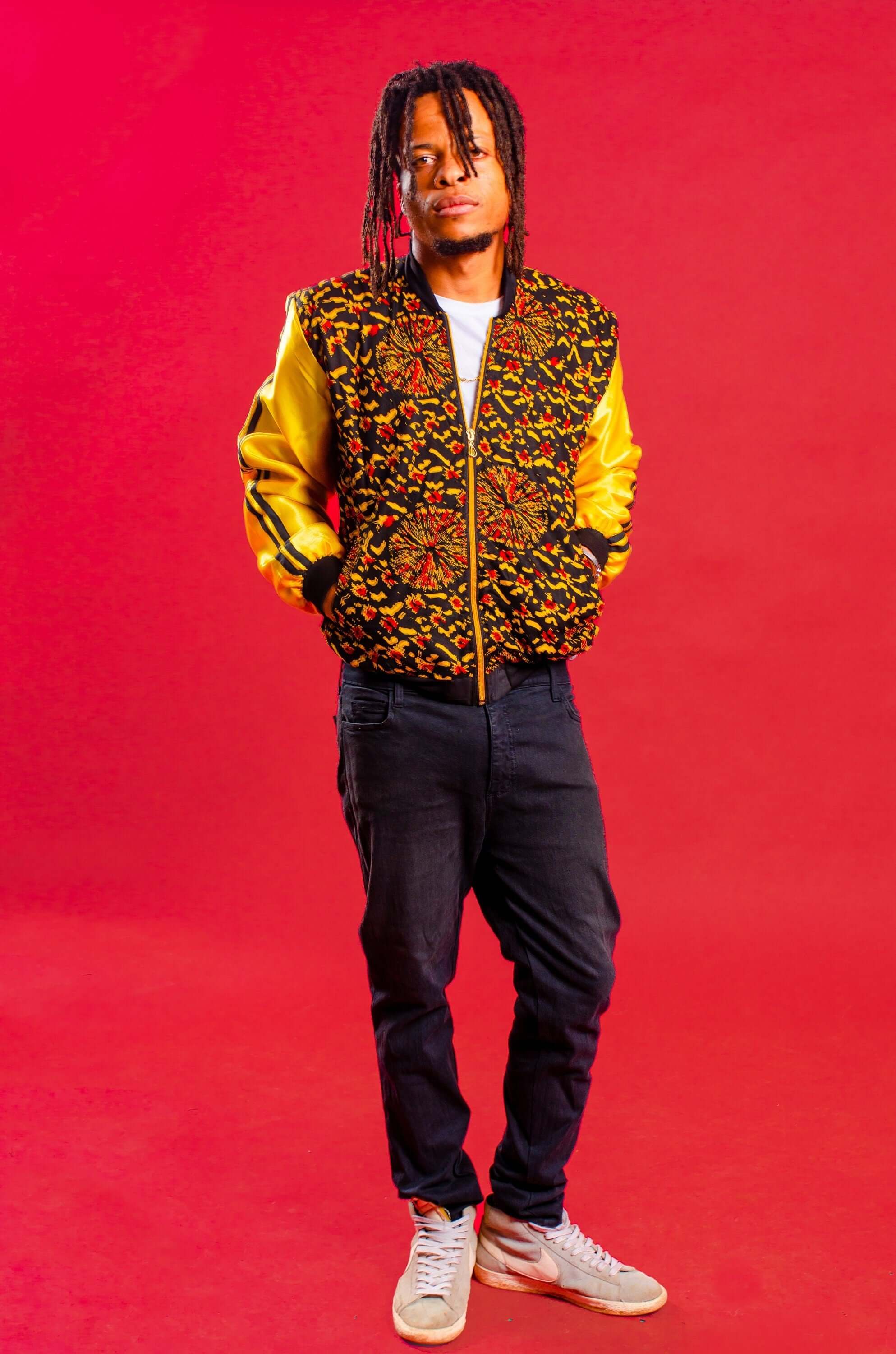 Black, red and gold African print bomber jacket