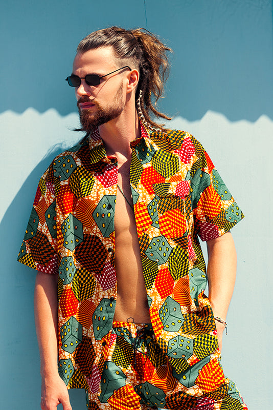 High Roller African Print Shirt and shorts