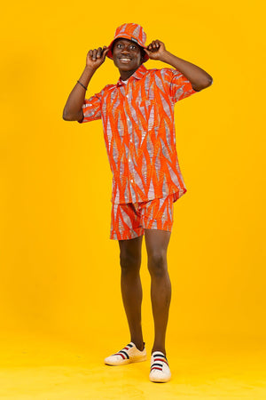 Ishy Bamba Orange African Print Short Sleeve Shirt