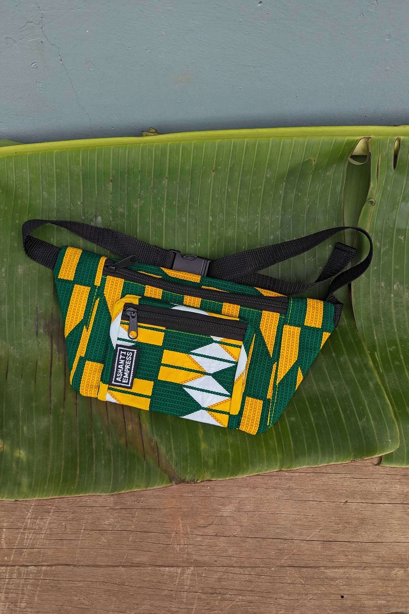 Yellow and green kente bumbag