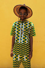 Yellow Kente Mens Shirt and shorts co-ord