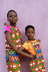 Kente Pink Kids African Print Dungarees