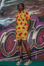 Light Up Yellow African Print Mid Length Shorts