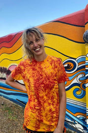 Tie Dye T Shirt, More Fire Orange Top, Colourful Hippie Shirt, Unisex Cotton Top, Mens Festival Outfit, Handmade Tie Dye Shirt, Unique