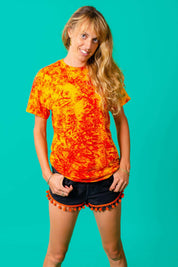 Tie Dye T Shirt, More Fire Orange Top, Colourful Hippie Shirt, Unisex Cotton Top, Mens Festival Outfit, Handmade Tie Dye Shirt, Unique