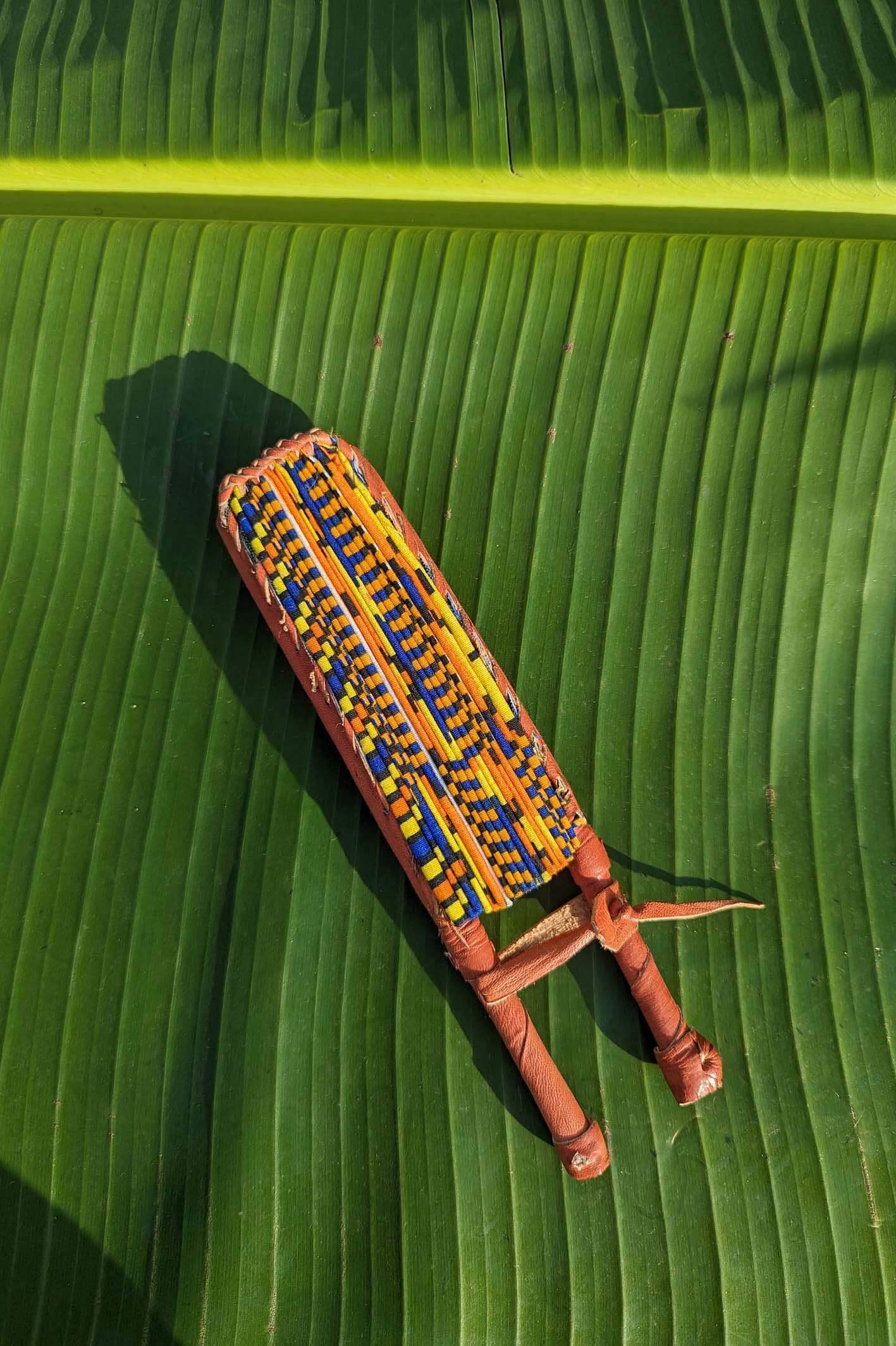 Orange and Blue Kente Print Folding Fan