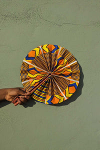 Orange and Blue Kente Print Folding Fan