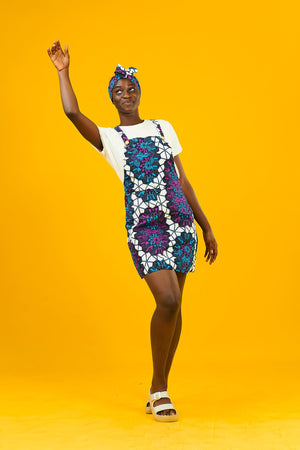 Passion Flower African Print Mini Pinafore Dress