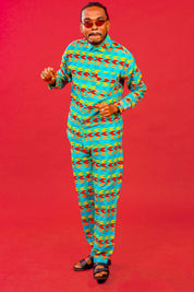 Blue african print kente trousers
