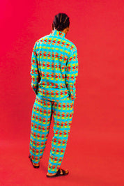 Blue african print kente trousers