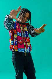 Colourful Unisex Bomber Jacket, African Print Festival Outfit, Hippie Clothing, Tribal, Handmade, 80s Rave, Y2K Streetwear