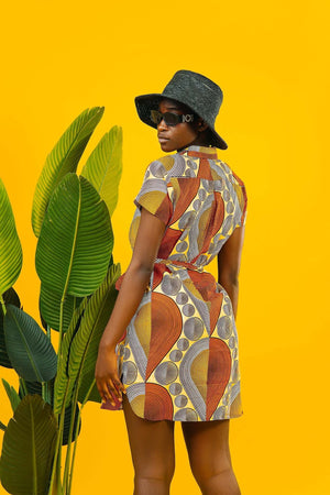 Retro Ruby African Print Midi Shirt Dress