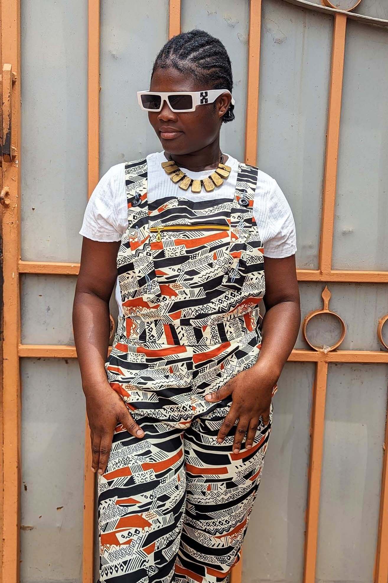 African print festival dungarees