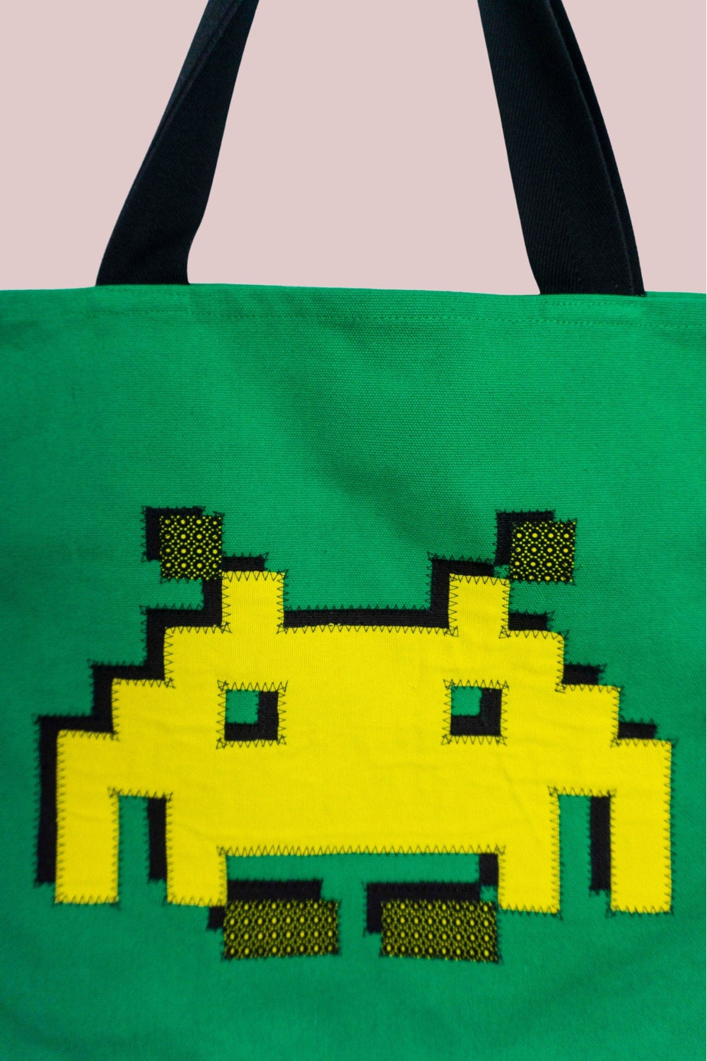 Space Invader Green Ankara Tote Bag