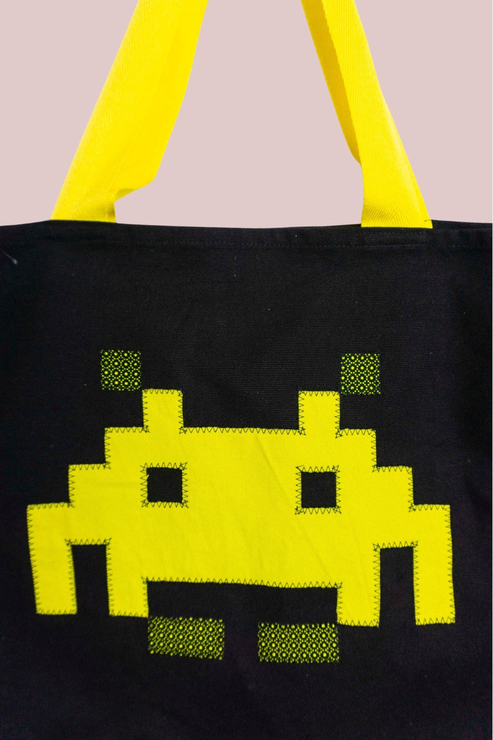 Space Invader Yellow Ankara Tote Bag
