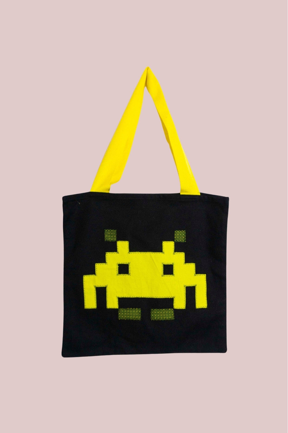 Space Invader Yellow Ankara Tote Bag