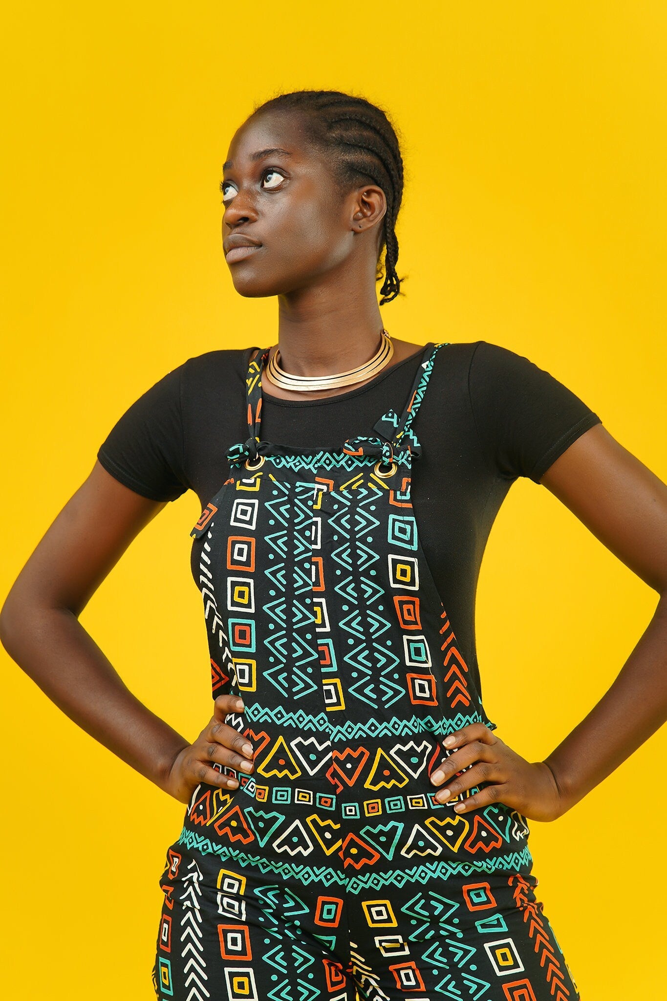 Squiggle African Print Cropped Dungarees