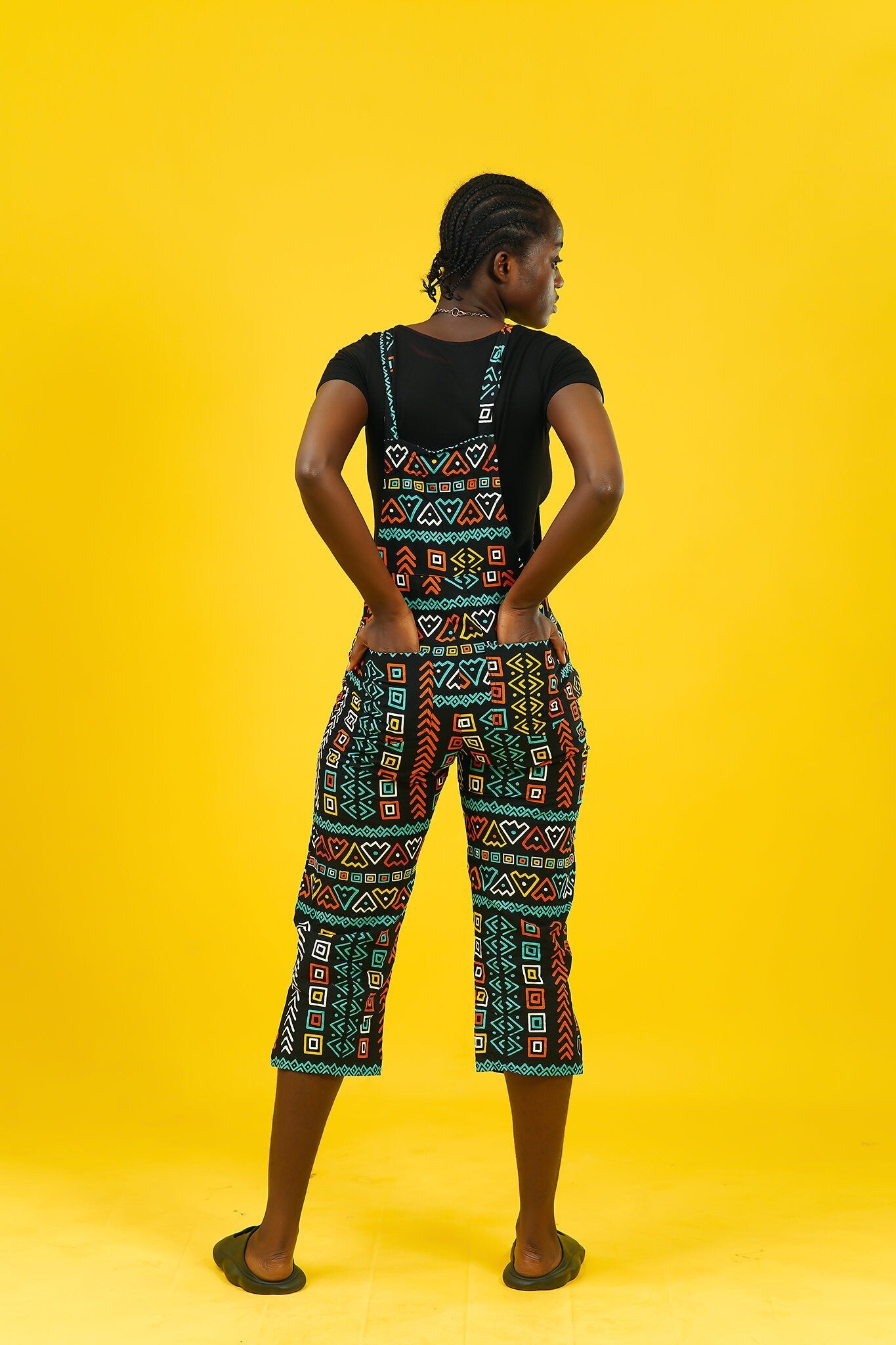 Squiggle African Print Cropped Dungarees
