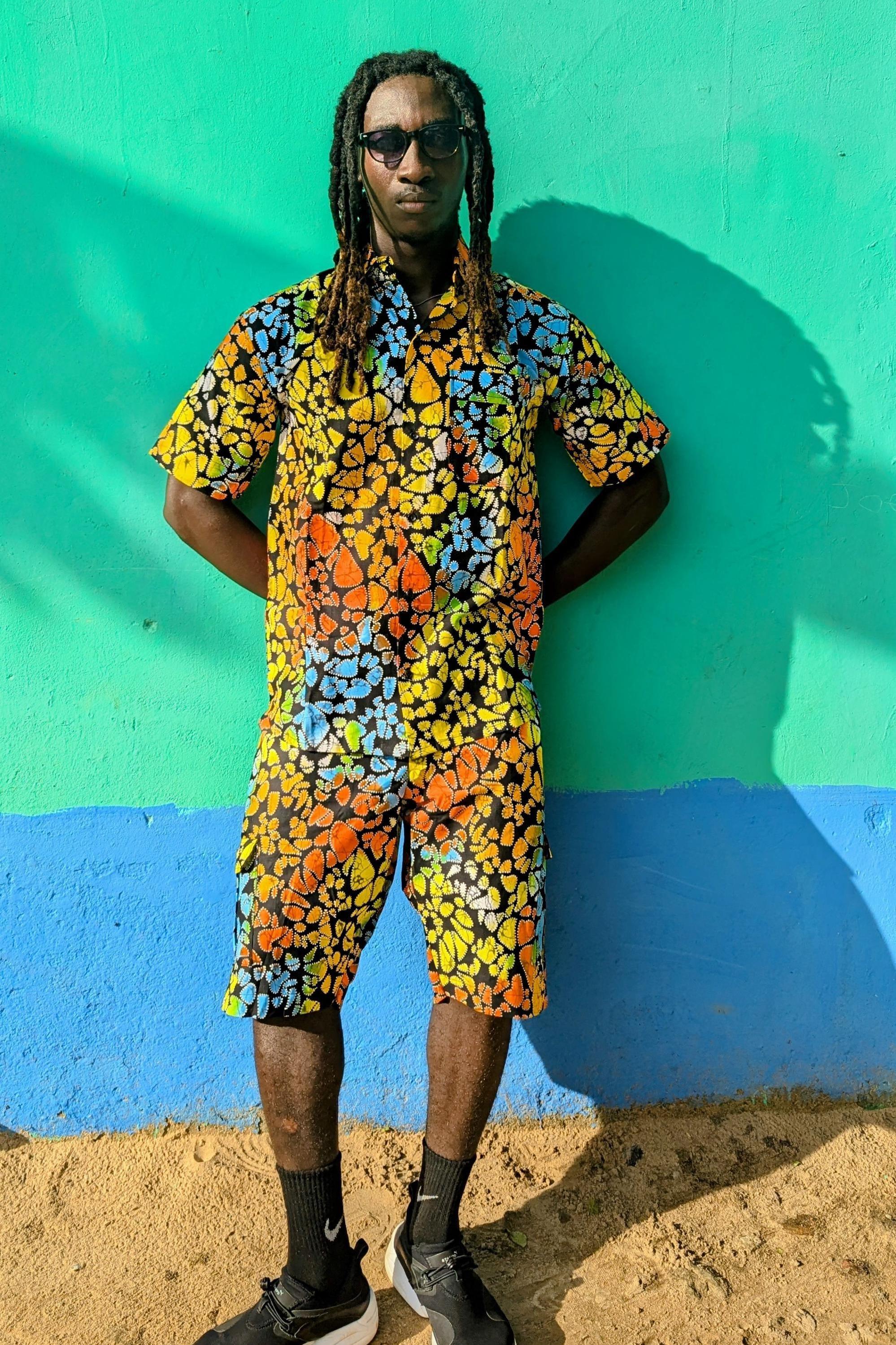Funky Mens Cargo Shorts, Beach Hawaiian Shorts, Comfy Cotton Shorts, African Print Mens Clothing, Hippie Festival Set - Ashanti Empress