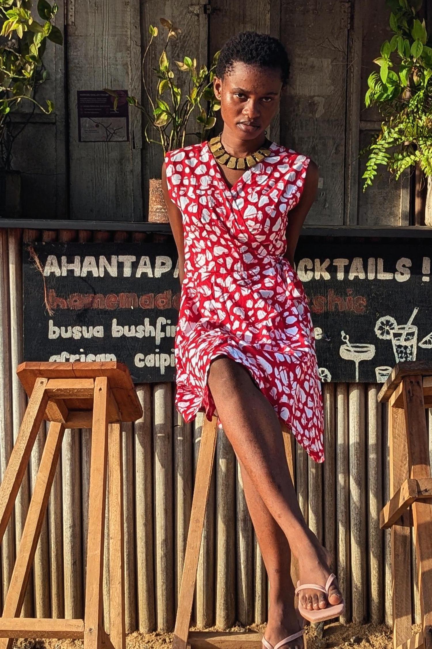Hibiscus Batik Red Wrap Dress Hibiscus Batik Red Wrap Dress