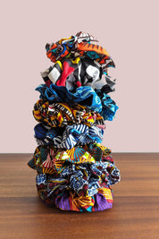 Blue Flower Scrunchie, African Hair Accessories, Hair Scrunchie, Colourful Ankara Hair Band, Pattern Hair Tie, Gift for Her, Eco, Recycled
