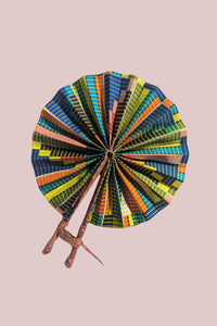 Colourful African Print Collapsible Hand Fan, Foldable Fabric Fan with Leather Handle, Made in Ghana, Afrocentric Gift Ideas