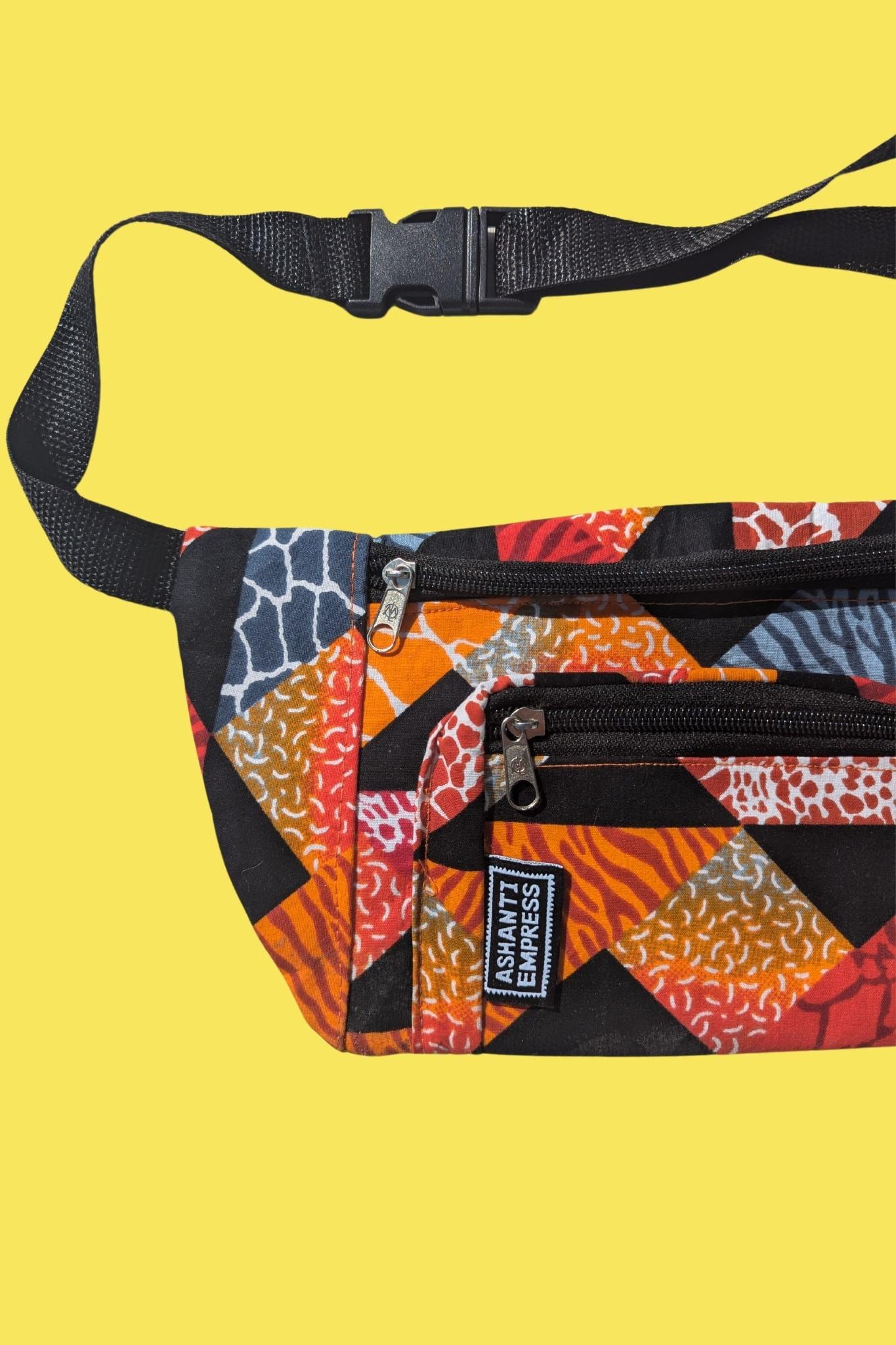 African Print Festival Bumbag, Handmade Fanny Pack, Colourful Cotton Waist Bag, Ethical Gift, Afrocentric Gift Ideas, Red and Orange Bumbag