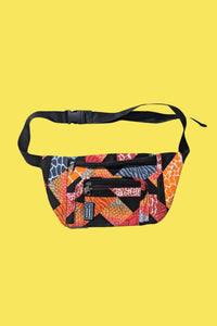 African Print Festival Bumbag, Handmade Fanny Pack, Colourful Cotton Waist Bag, Ethical Gift, Afrocentric Gift Ideas, Red and Orange Bumbag