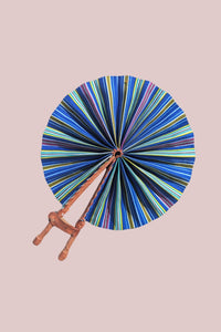 Blue African Print Handheld Folding Fan, Vibrant Fabric Fan with Leather Handle, Afrocentric Gifts & Decor, Handmade in Ghana