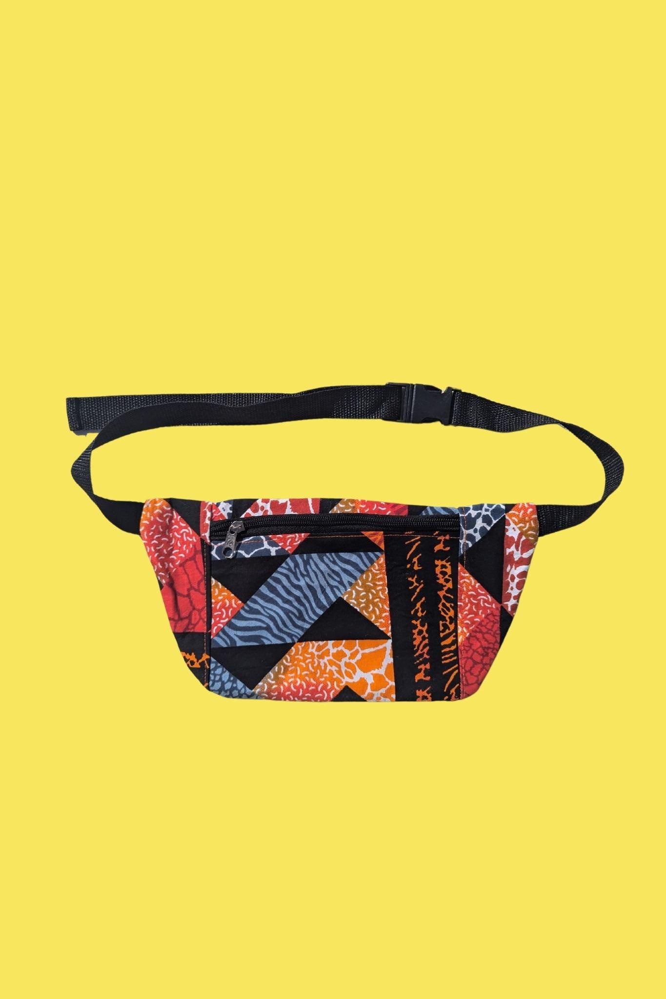 African Print Festival Bumbag, Handmade Fanny Pack, Colourful Cotton Waist Bag, Ethical Gift, Afrocentric Gift Ideas, Red and Orange Bumbag