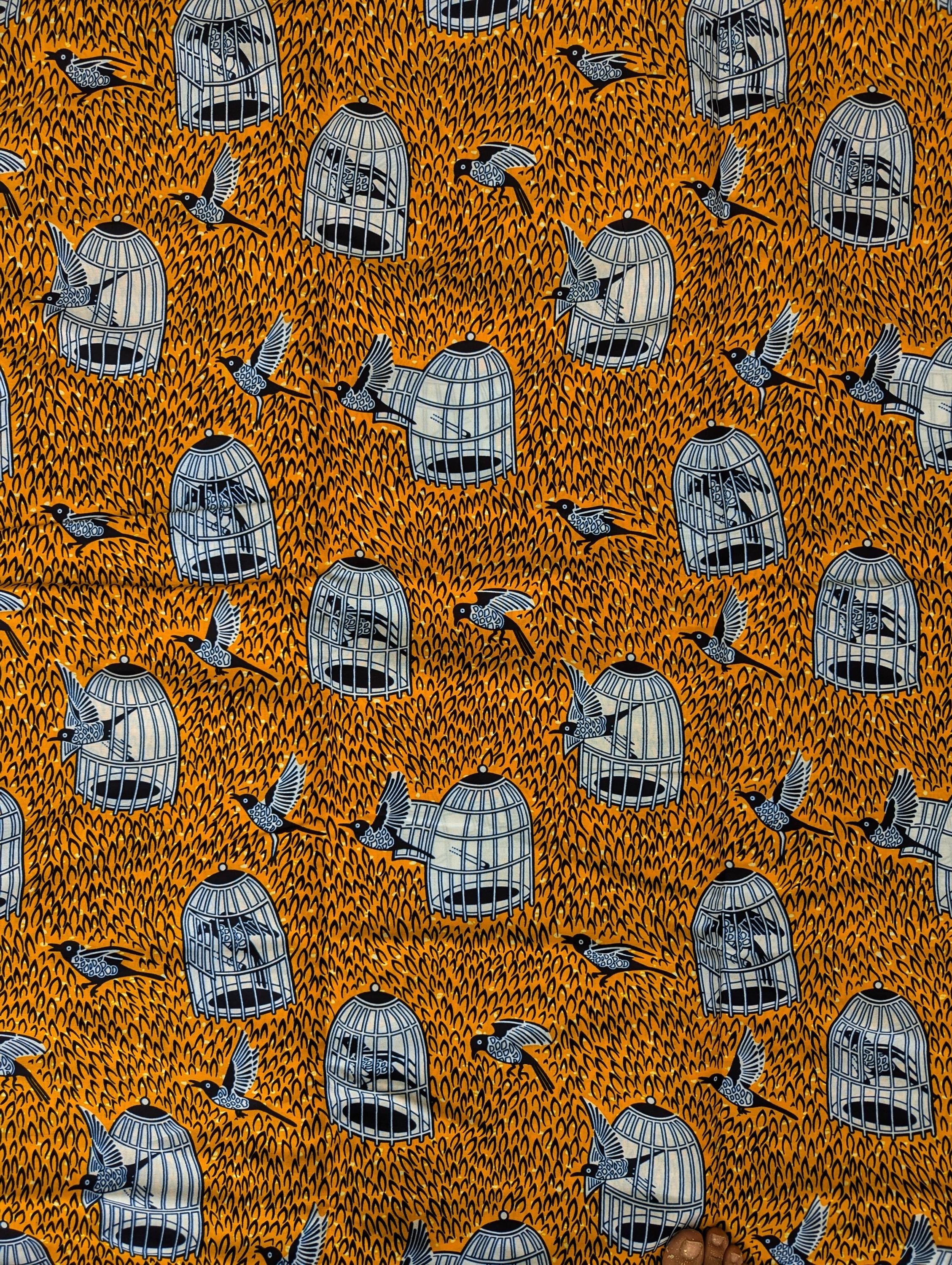 Orange African Fabric By The Yard, Flying Bird Print, 100% Cotton Ankara, Wax Print Textiles, Colourful Crafting, Sewing, Quilt & Upholstery