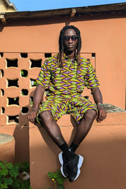 Aztec Green Mens Shorts, African Print Shorts, Festival Outfit, Eco Mens Clothing, Beach Board Shorts, Retro Hippy Outfit - Ashanti Empress