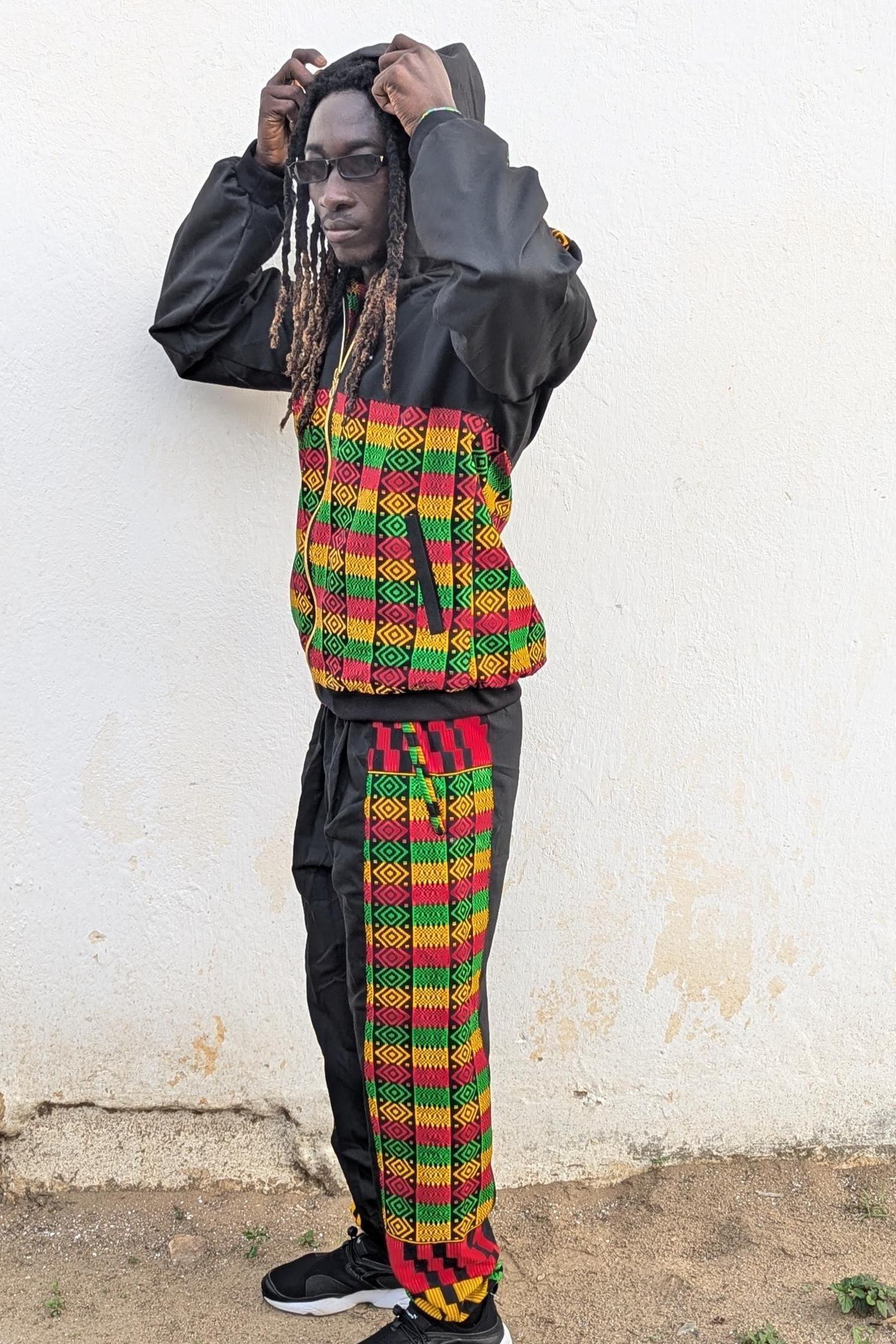 Black African Trousers, Baggy Track Pants, Kente Festival Outfit, Hippie Cargo Pants, Rasta Clothing, Reggae Rave Tracksuit, Ashanti Empress