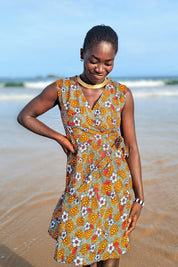 Floral Wrap Dress, Sleeveless African Dresses, Colourful Mid-Length Summer Dress, Ankara Print, Hippie Womens Clothing, Ashanti Empress