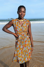 Floral Wrap Dress, Sleeveless African Dresses, Colourful Mid-Length Summer Dress, Ankara Print, Hippie Womens Clothing, Ashanti Empress