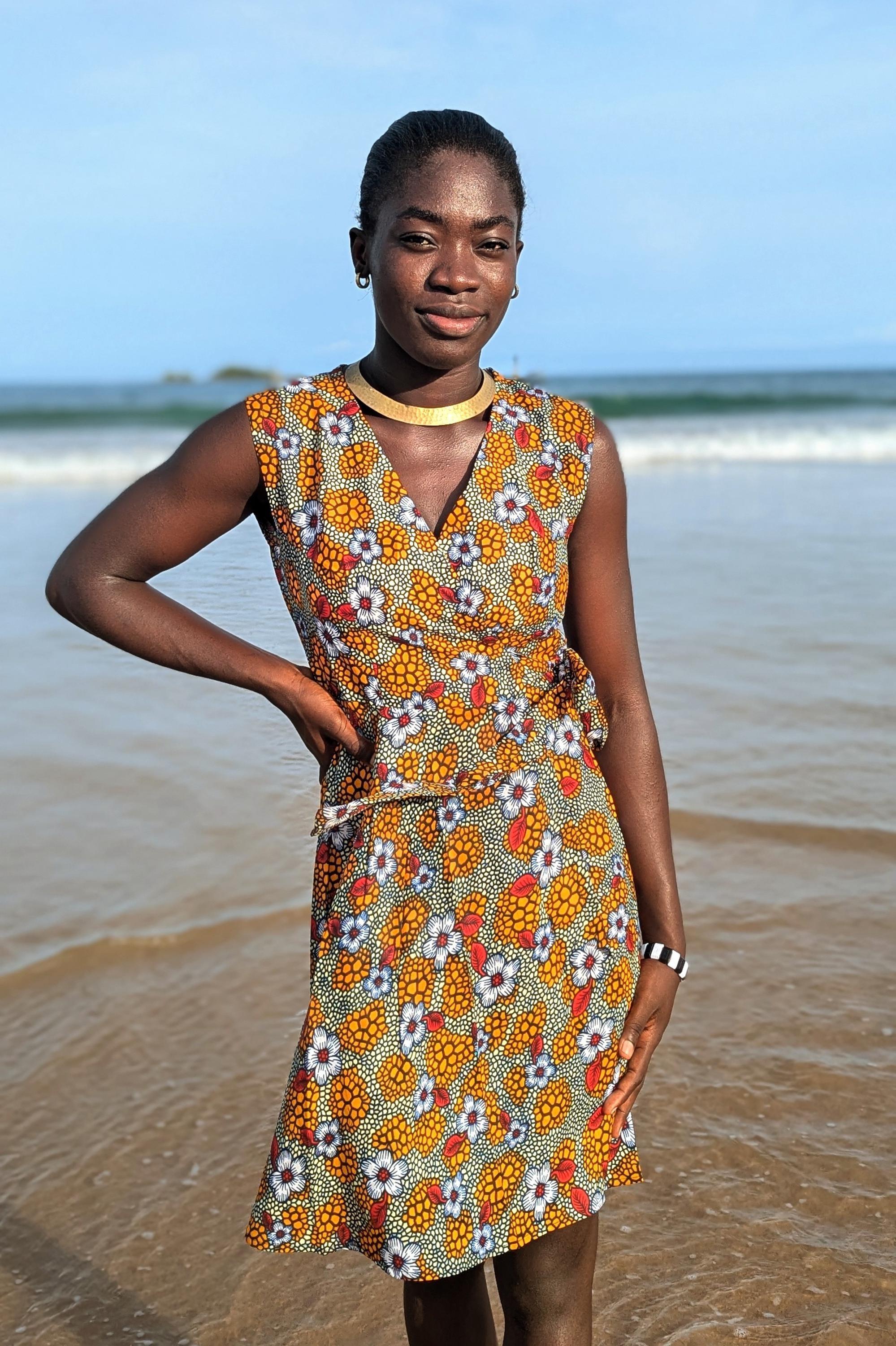 Floral Wrap Dress, Sleeveless African Dresses, Colourful Mid-Length Summer Dress, Ankara Print, Hippie Womens Clothing, Ashanti Empress