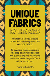 This fabric is sold by the yard (0.9M) and this listing is for ONE YARD OF FABRIC. To buy more than one yard, please use the drop-down menu to select the quantity of yards you require and a continuous length of fabric will be sent to you.